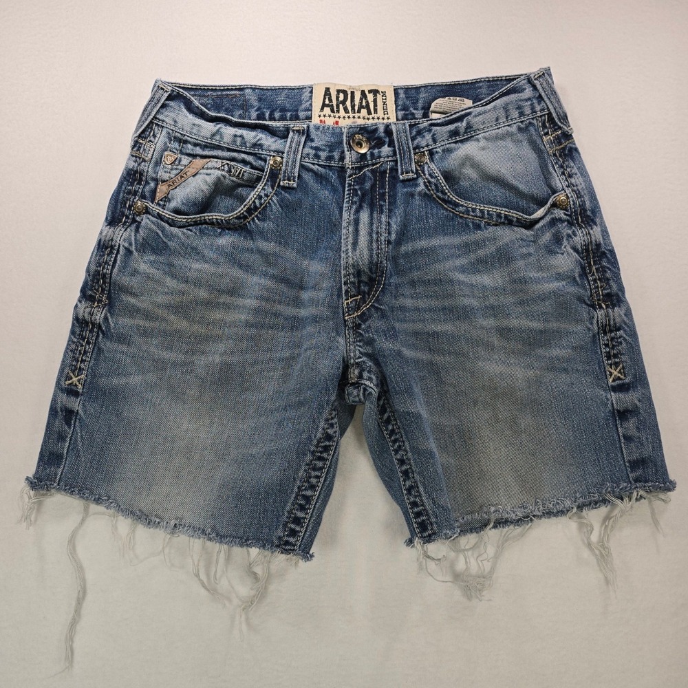 Ariat M6 Slim Boot Denim Cutoff Shorts Mens 32 Medium Wash Western Raw Hem